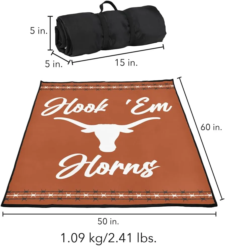 LOGOVISION University of Texas Picnic Outdoor Blanket, 50"x60" Barbed Stripes, Foldable Blanket for Picnic, Beach, Camping, Park, Tailgate