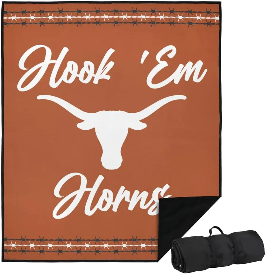 LOGOVISION University of Texas Picnic Outdoor Blanket, 50"x60" Barbed Stripes, Foldable Blanket for Picnic, Beach, Camping, Park, Tailgate
