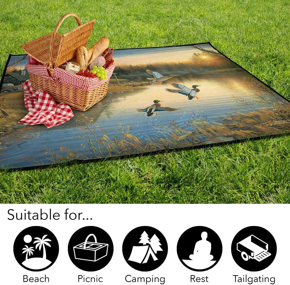 LOGOVISION Wild Wings Picnic Outdoor Blanket, 50"x60" Ducks On The Lake, Foldable Blanket for Picnic, Beach, Camping, Park, Tailgate