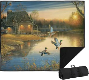 LOGOVISION Wild Wings Picnic Outdoor Blanket, 50"x60" Ducks On The Lake, Foldable Blanket for Picnic, Beach, Camping, Park, Tailgate