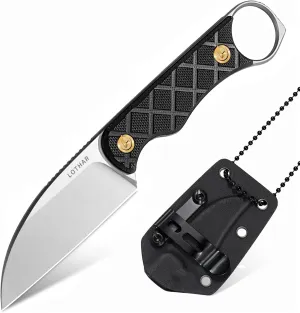 LOTHAR BEAVER Small Fixed Blade Knife, 2.58" Full Tang Neck Knife with Sheath and Necklace, 14C28N, G10 Handle Vertical Horizontal Carry Knife with Adjustable Belt Clip, Gifts for Men Women