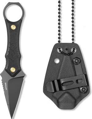 LOTHAR PORCUPINE Small Fixed Blade Knife, 2.46" 14C28N Neck Knife, EDC Knife with G10 Handle and Kydex Sheath, Knife Necklace Horizontal Carry Knife, Survival Knife for Men Women (black)