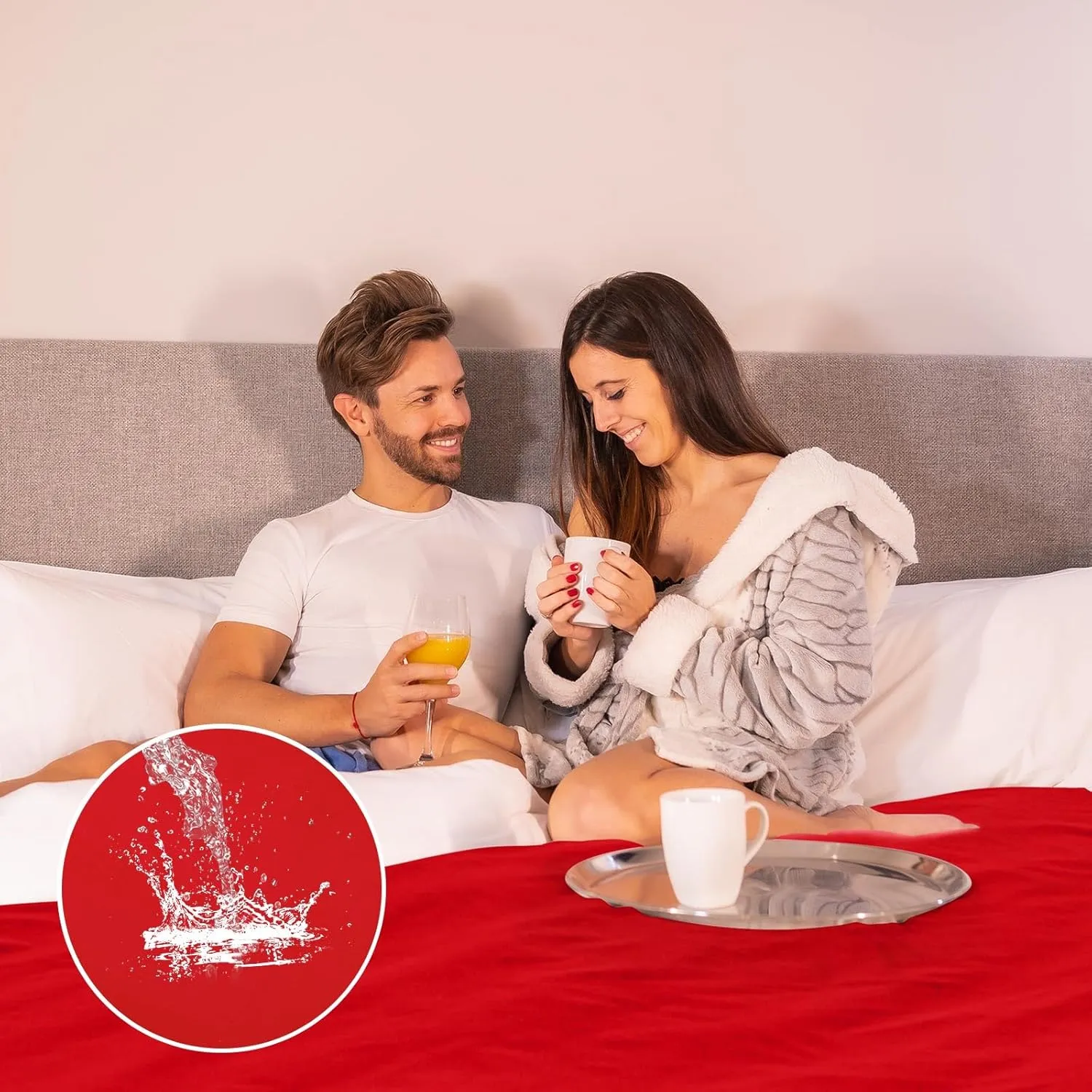 Love Red Waterproof Bed Blanket Queen Size 78'' x 82'' Splash Lightweight Reusable & Stainproof Waterproof Mat Quiet & Easy to Use Mattress Protector with Storage Bag