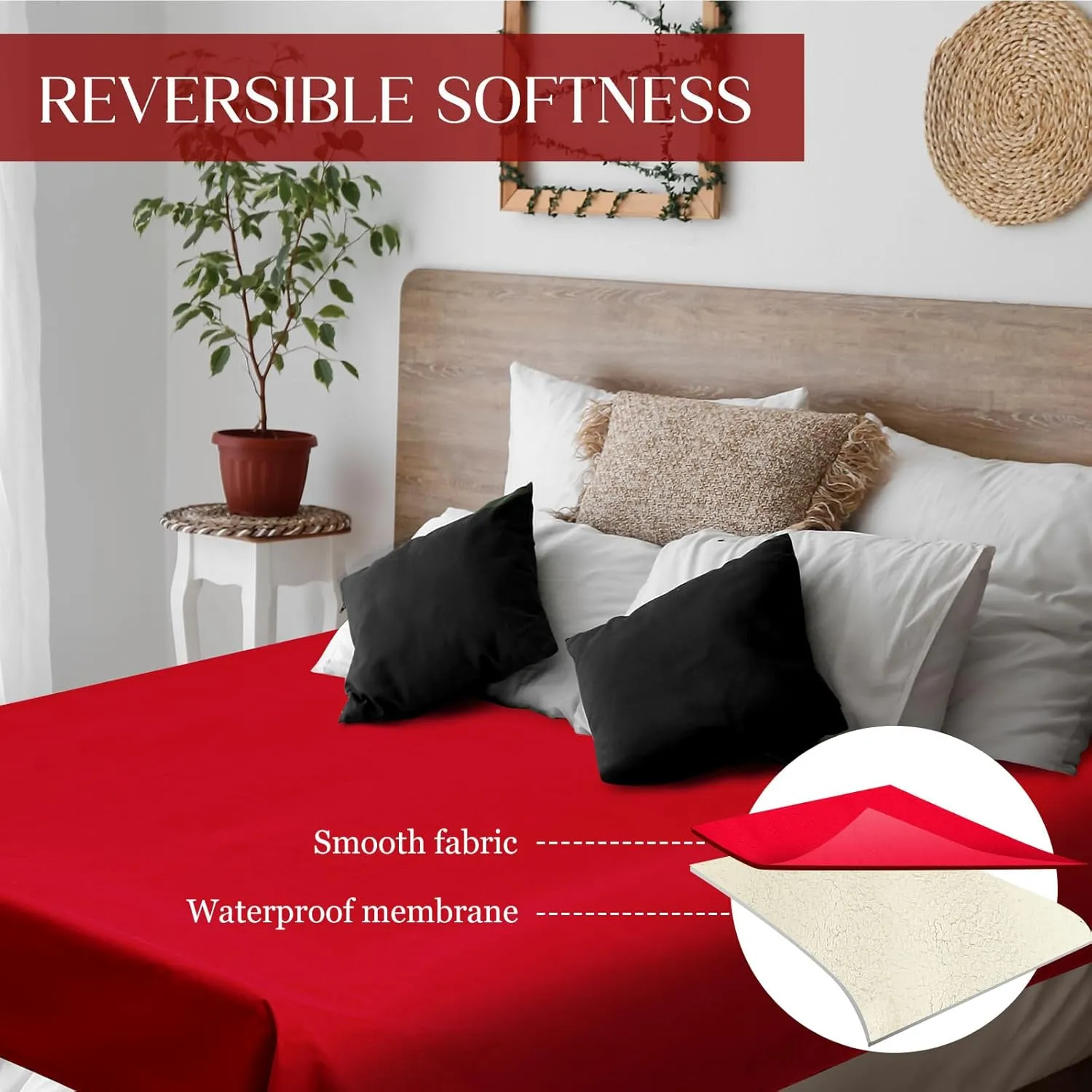 Love Red Waterproof Bed Blanket Queen Size 78'' x 82'' Splash Lightweight Reusable & Stainproof Waterproof Mat Quiet & Easy to Use Mattress Protector with Storage Bag