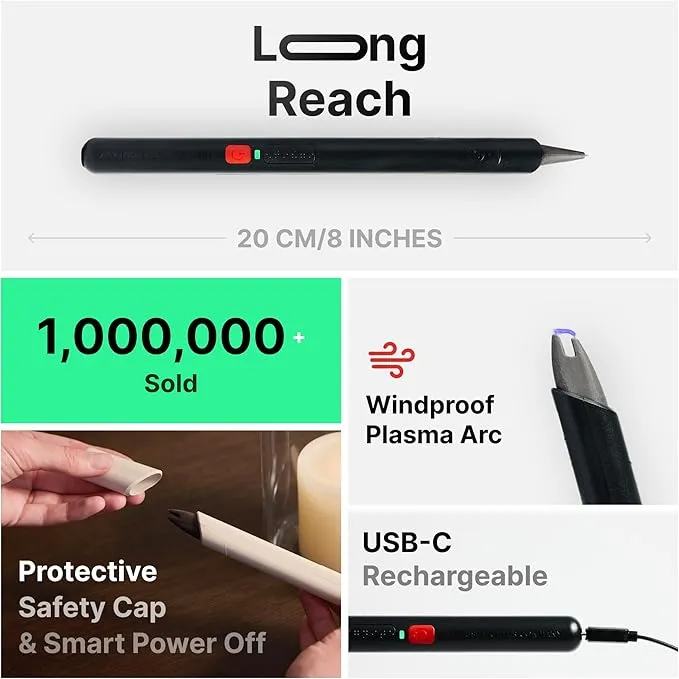 LT by USB Lighter Co - Windproof Rechargeable Electric Plasma arc Lighter in eco-Friendly Long Biodegradable Portable Enclosure Ideal for Candles, Camping, Grilling, Holidays, and Parties.