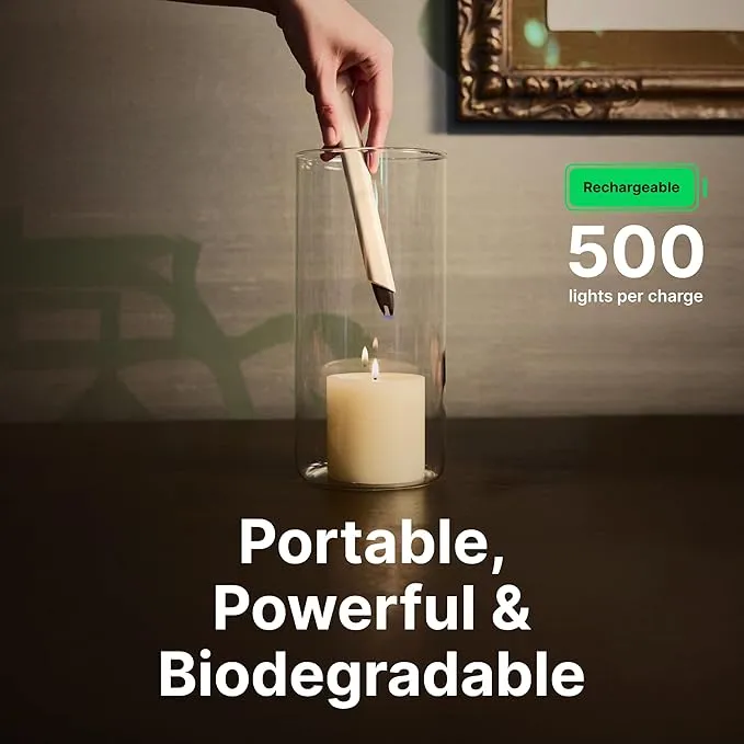 LT by USB Lighter Co - Windproof Rechargeable Electric Plasma arc Lighter in eco-Friendly Long Biodegradable Portable Enclosure Ideal for Candles, Camping, Grilling, Holidays, and Parties.