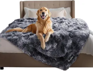 Luciphia Large Waterproof Dog Blanket for Pet Washable Liquid Proof Furniture Protector Shaggy Plush Calming Long Faux Fur Bed Cover for Couch Calming Cat Blankets for Medium, Tie-dye Grey, 60" x 80"
