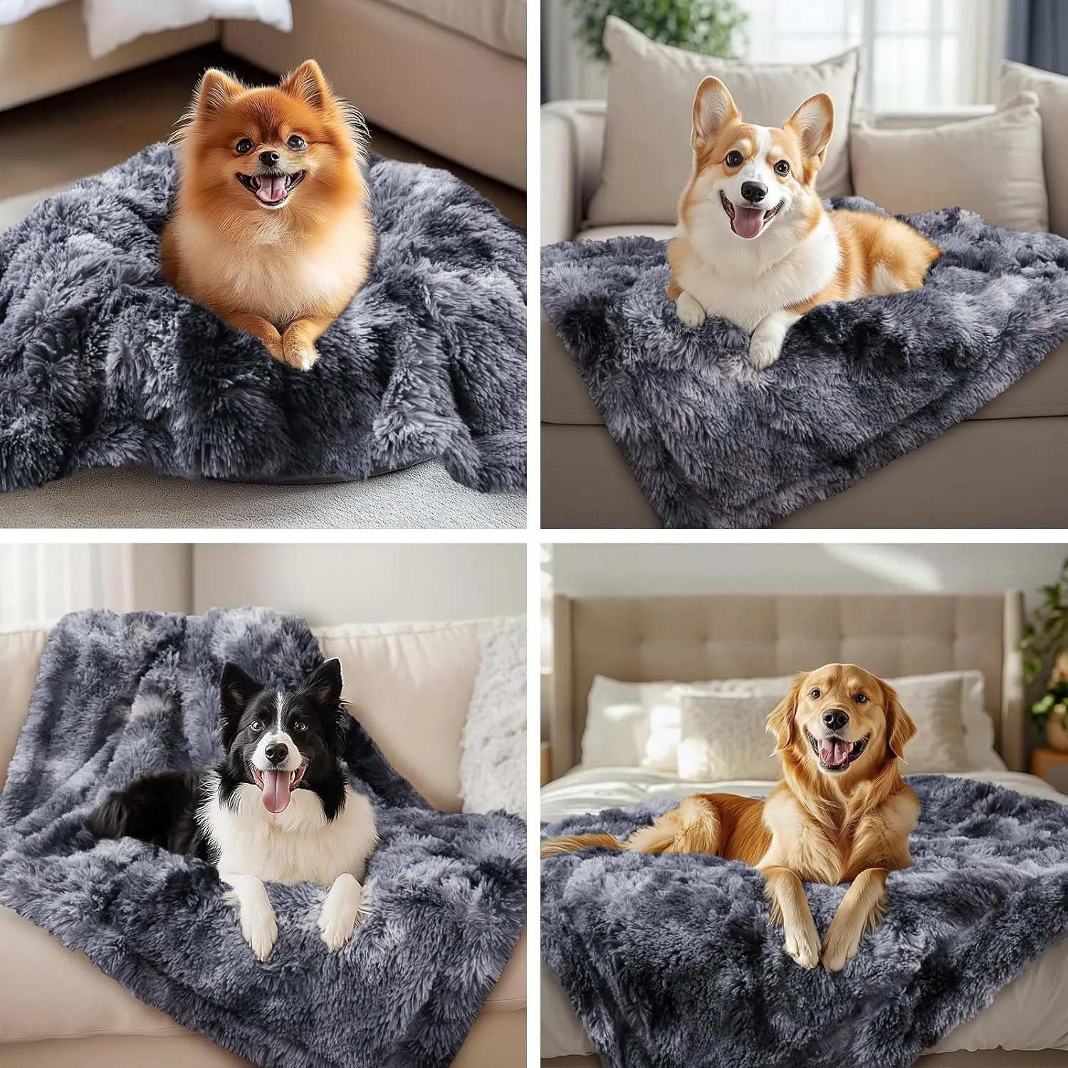 Luciphia Large Waterproof Dog Blanket for Pet Washable Liquid Proof Furniture Protector Shaggy Plush Calming Long Faux Fur Bed Cover for Couch Calming Cat Blankets for Medium, Tie-dye Grey, 60" x 80"
