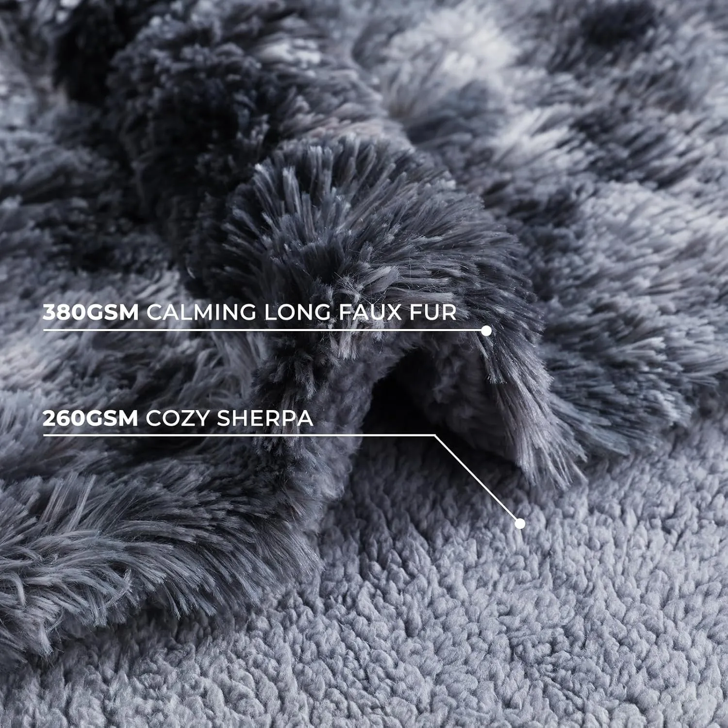 Luciphia Large Waterproof Dog Blanket for Pet Washable Liquid Proof Furniture Protector Shaggy Plush Calming Long Faux Fur Bed Cover for Couch Calming Cat Blankets for Medium, Tie-dye Grey, 60" x 80"