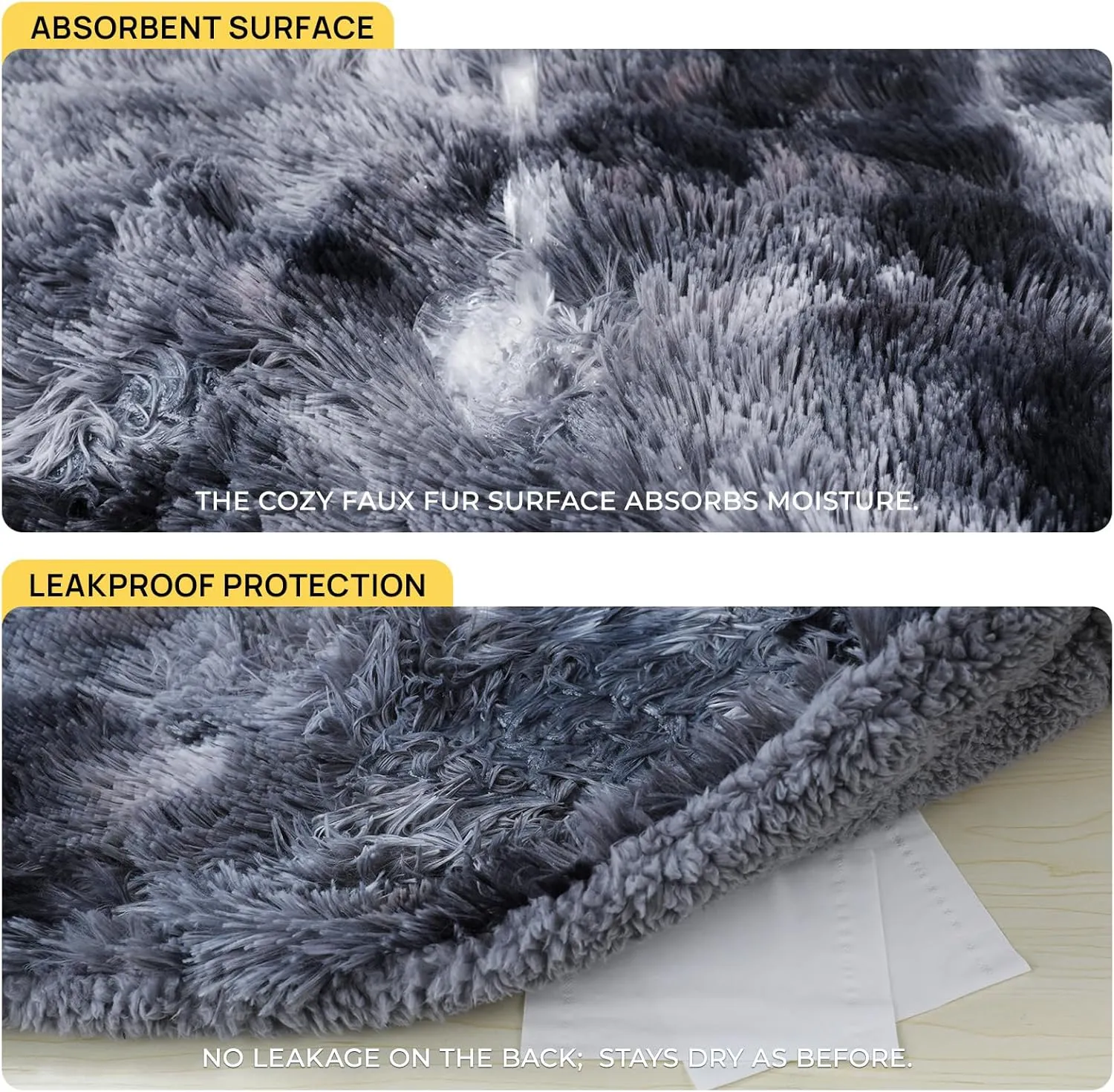 Luciphia Large Waterproof Dog Blanket for Pet Washable Liquid Proof Furniture Protector Shaggy Plush Calming Long Faux Fur Bed Cover for Couch Calming Cat Blankets for Medium, Tie-dye Grey, 60" x 80"