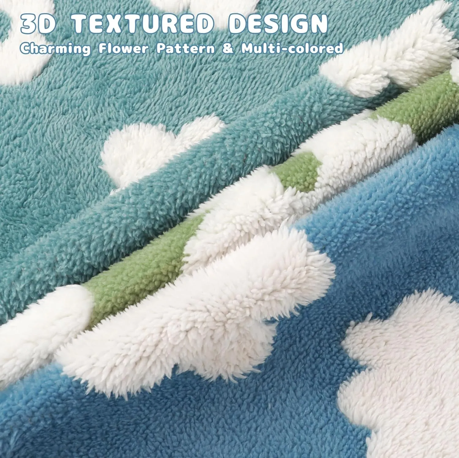 Luciphia Waterproof Pet Blanket for Medium Large Dogs Washable Fluffy Thick Jacquard Shag Fleece Warm Sherpa 3D Textured Flower Print for Cats Puppy Couch Protection (Blue Cloud,67x57 inches)