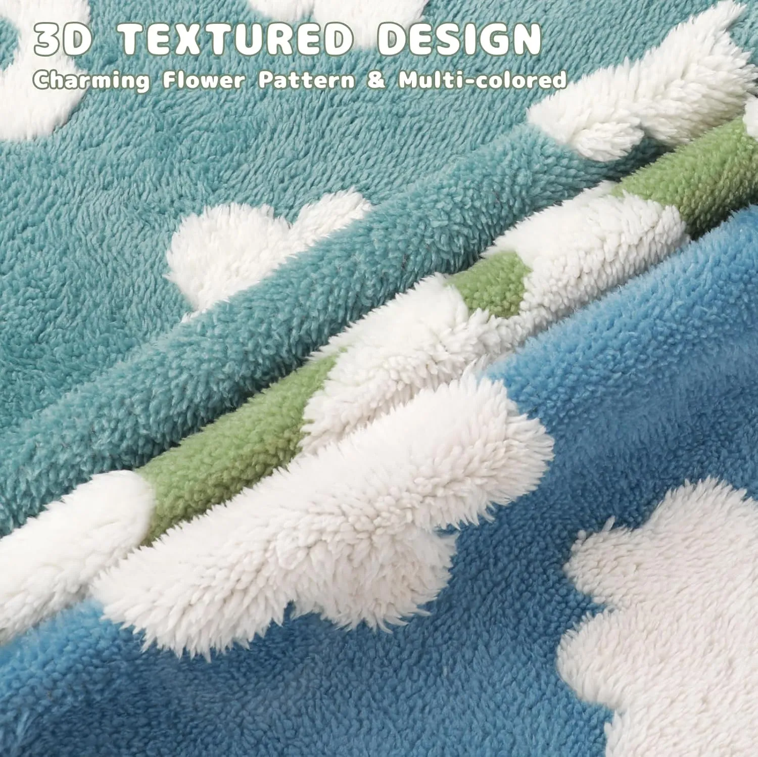 Luciphia Waterproof Pet Blanket for Medium Large Dogs Washable Fluffy Thick Jacquard Shag Fleece Warm Sherpa 3D Textured Flower Print for Cats Puppy Couch Protection (Green,67x57 inches)