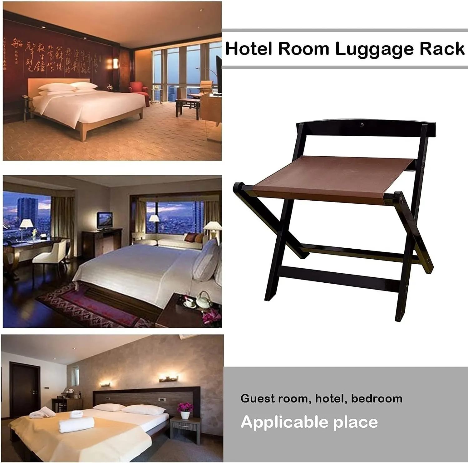 Luggage Rack 2 Pack Guest Rooms Luggage Rack, Folding Hotel Luggage Rack, With Cloth Solid Wood Travel Bag Rack, For Home Bedroom Guest Room, 60X50X65Cm ( Color : Brown )