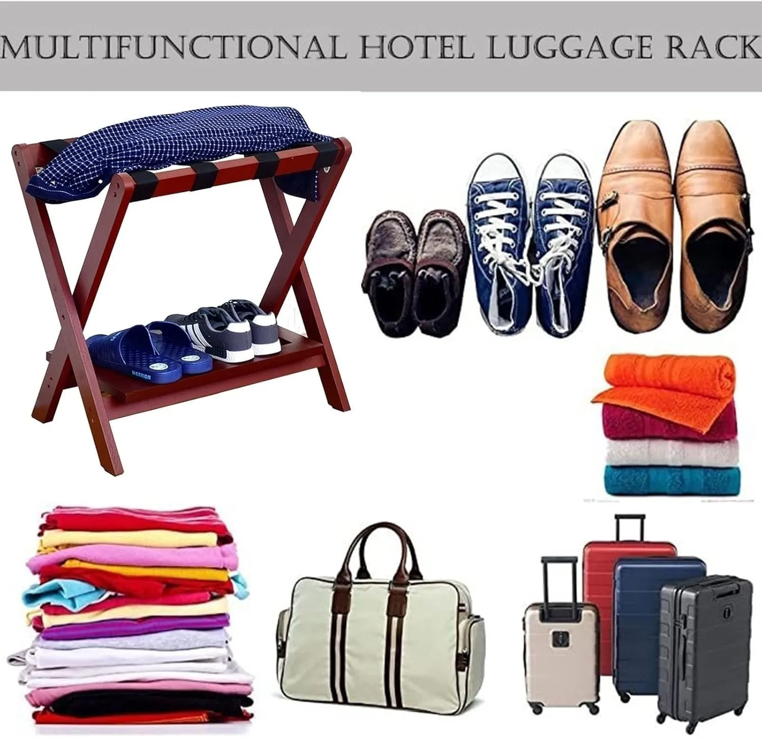 Luggage Rack for Guest Room - Suitcase Stand, Solid Wood Travel Bag Storage Rack, Hotel Home Luggage Rack/Shoe Rack, Foldable Hanger in Guest Room, Multi-Functional Portable Luggage Rack (Color :
