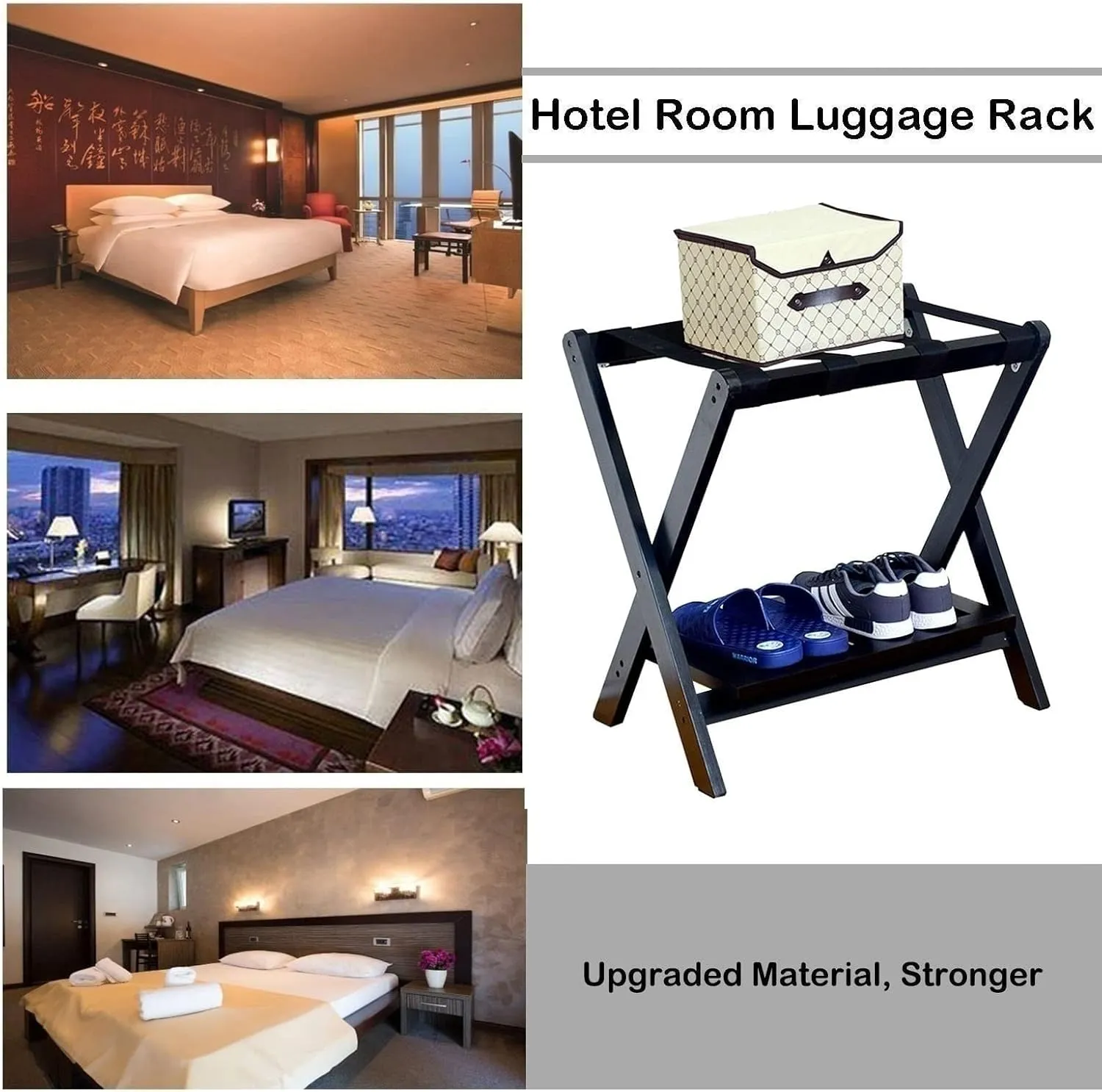 Luggage Rack for Guest Room - Suitcase Stand, Solid Wood Travel Bag Storage Rack, Hotel Home Luggage Rack/Shoe Rack, Foldable Hanger in Guest Room, Multi-Functional Portable Luggage Rack (Color :