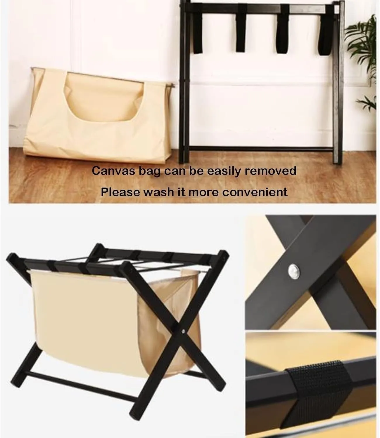 Luggage Rack - Suitcase Stand for Guest Room Folding, Foldable Suitcase Racks, Clothes Storage Bags, Black Solid Wood Travel Bag Organizer for Hotel Rooms, 63X45X50CM (Size : 3PCS) (2pcs)