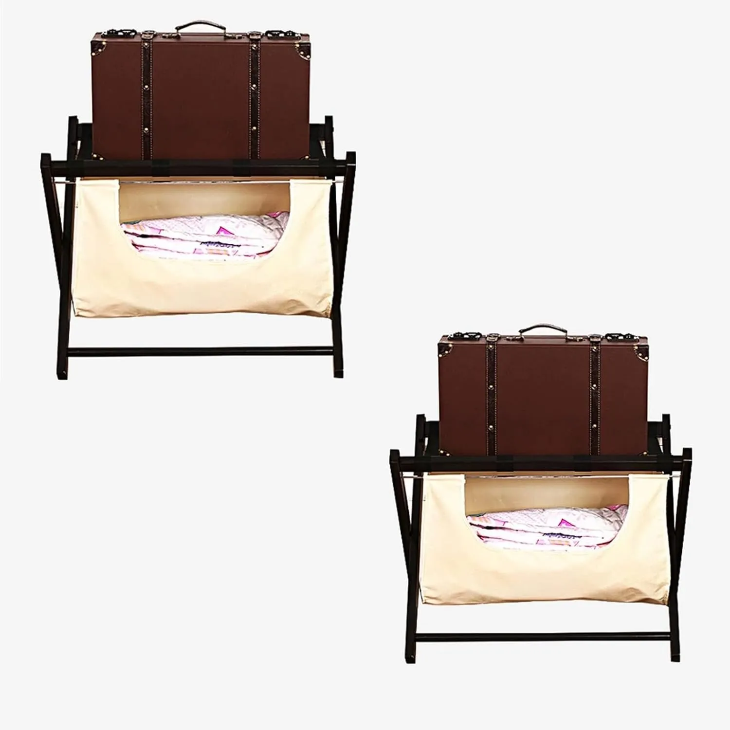 Luggage Rack - Suitcase Stand for Guest Room Folding, Foldable Suitcase Racks, Clothes Storage Bags, Black Solid Wood Travel Bag Organizer for Hotel Rooms, 63X45X50CM (Size : 3PCS) (2pcs)