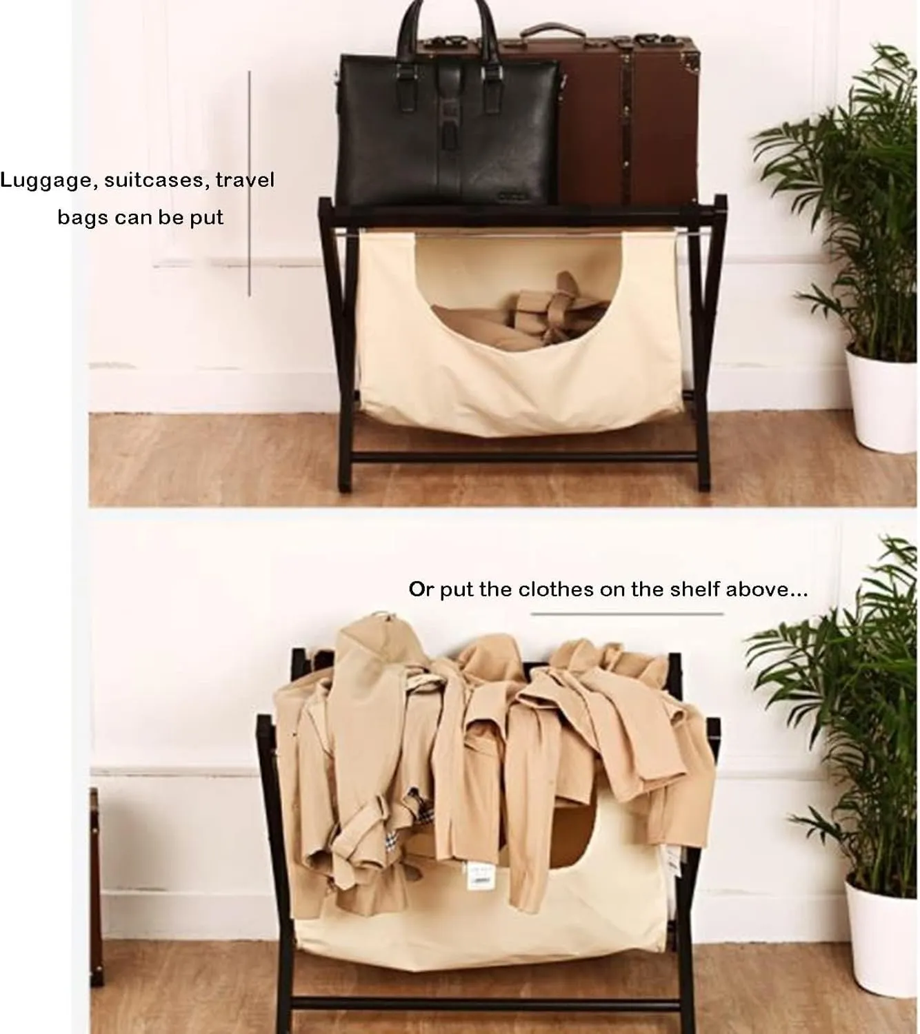 Luggage Rack - Suitcase Stand for Guest Room Folding, Foldable Suitcase Racks, Clothes Storage Bags, Black Solid Wood Travel Bag Organizer for Hotel Rooms, 63X45X50CM (Size : 3PCS) (2pcs)