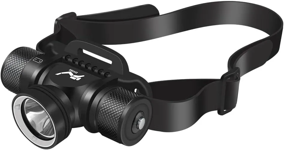 LUXNOVAQ Scuba Dive Light Headlamp Super Bright Rechargeable Flashlight IPX8 Waterproof Diving Light 5 Modes Submarine Safety Head Lamp, Underwater Flashlight for Diving, Snorkeling, Caving
