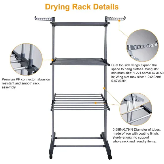 LuxRoyale Foldable and Rolling Heavy Duty Clothes Drying Rack