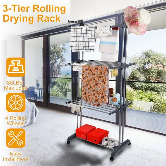 LuxRoyale Foldable and Rolling Heavy Duty Clothes Drying Rack