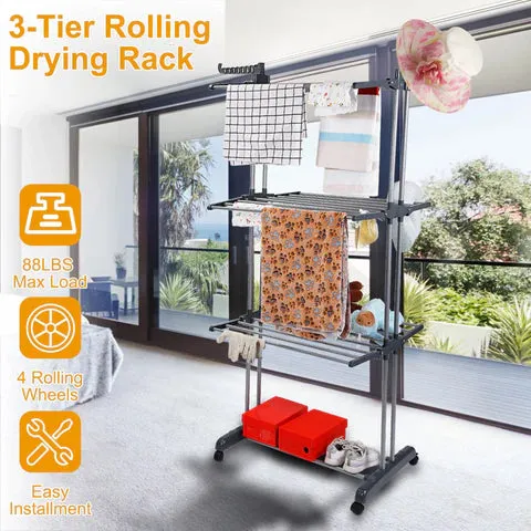 LuxRoyale Foldable and Rolling Heavy Duty Clothes Drying Rack