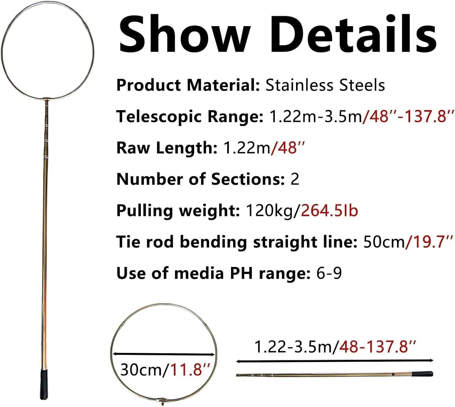 LXXW Rescue Pole Lifesaving Pole Lightweight Saving Pole Tool with Adjustable Telescopic Pole, Safety Swimming Pool Salvage Rodsfor Water Parks Fire Escape Ladders(Life Hook 3.5m/138in)