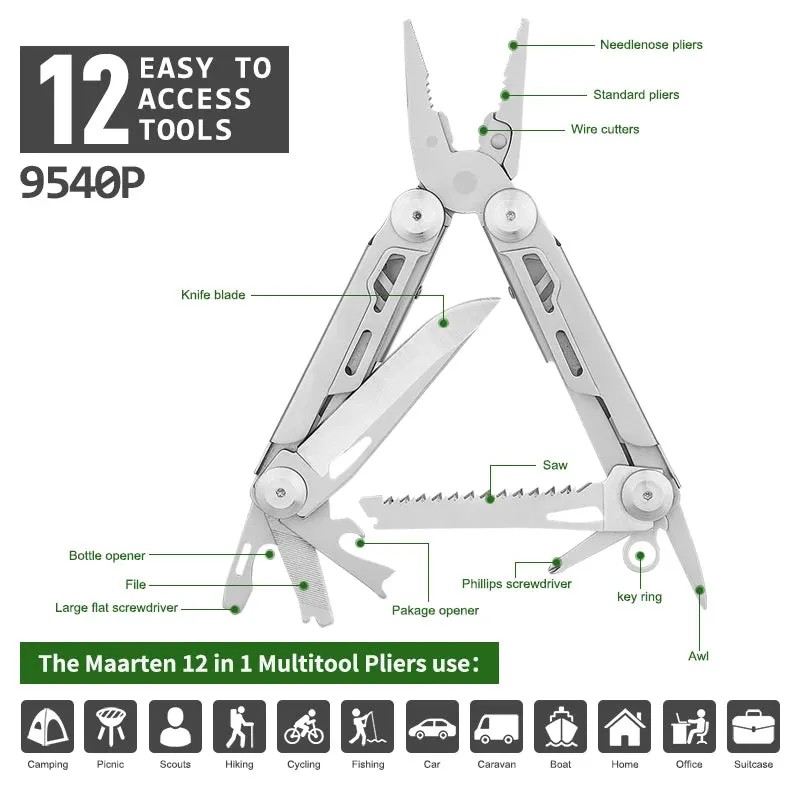 MAARTEN 12-in-1 Multitool Pliers for Camping & Survival