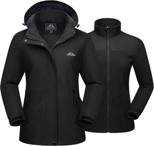 MAGCOMSEN Women's 3 in 1 Ski Jacket Water Resistant Winter Snow Coat Warm Fleece Lined Windproof Hiking Rain Outwear