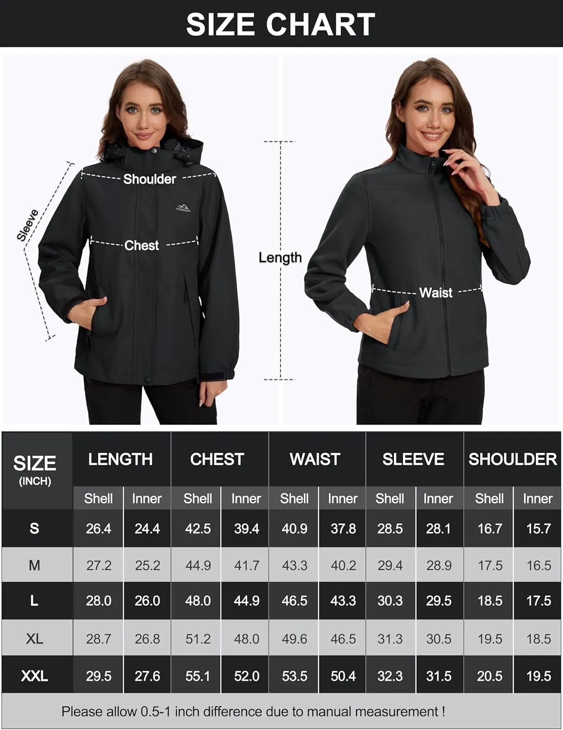 MAGCOMSEN Women's 3 in 1 Ski Jacket Water Resistant Winter Snow Coat Warm Fleece Lined Windproof Hiking Rain Outwear