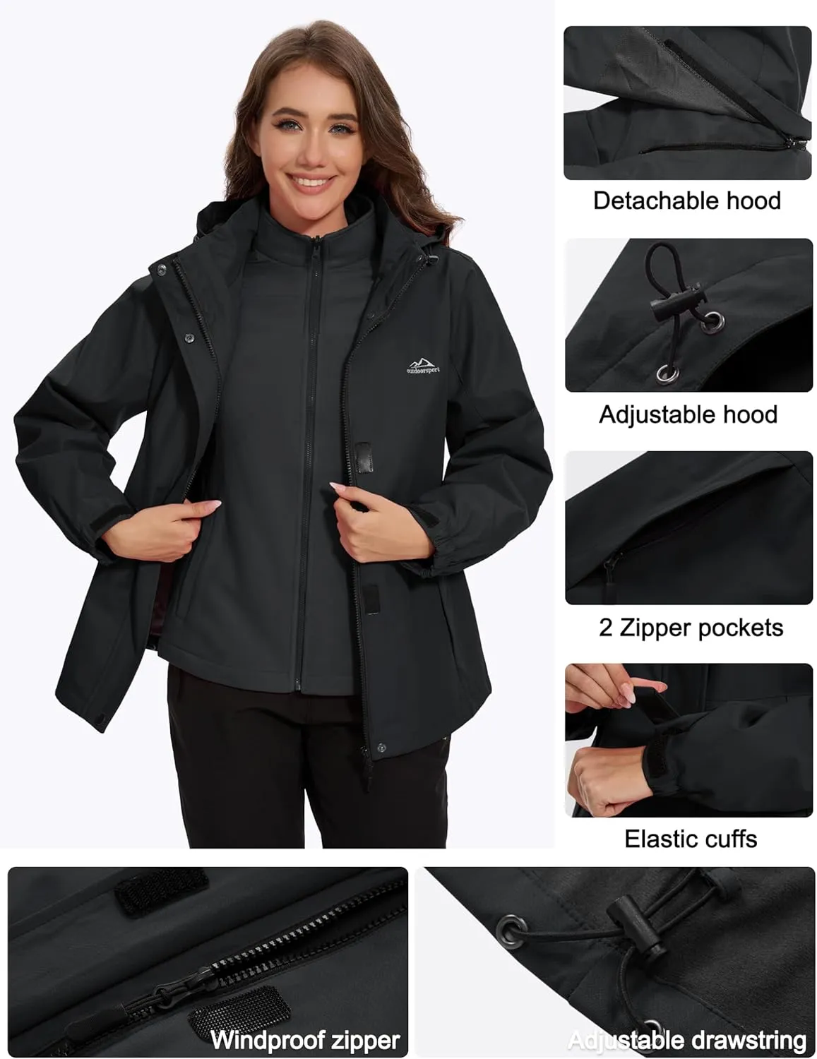 MAGCOMSEN Women's 3 in 1 Ski Jacket Water Resistant Winter Snow Coat Warm Fleece Lined Windproof Hiking Rain Outwear
