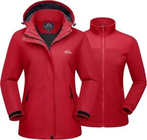 MAGCOMSEN Women's 3 in 1 Ski Jacket Water Resistant Winter Snow Coat Warm Fleece Lined Windproof Hiking Rain Outwear