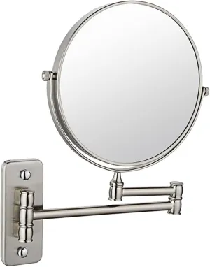 Makeup Mirror, 8" Brushed Nickel Bathroom Shaving Mirror Wall-Mounted Magnifying Mirror 360° Swivel Extendable Mirror Double-Sided Vanity Mirror Anti-Rust Shower Mirror (Color : 8in 7X)