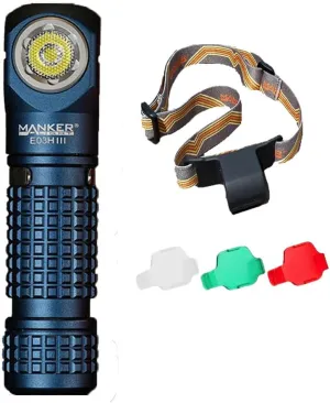 Manker E03H III Rechargeable headlamp, 1200 lumens Bright White Green red headlamp Flashlight, Waterproof, Magnetic Tail, Cool White 6500K（Blue）
