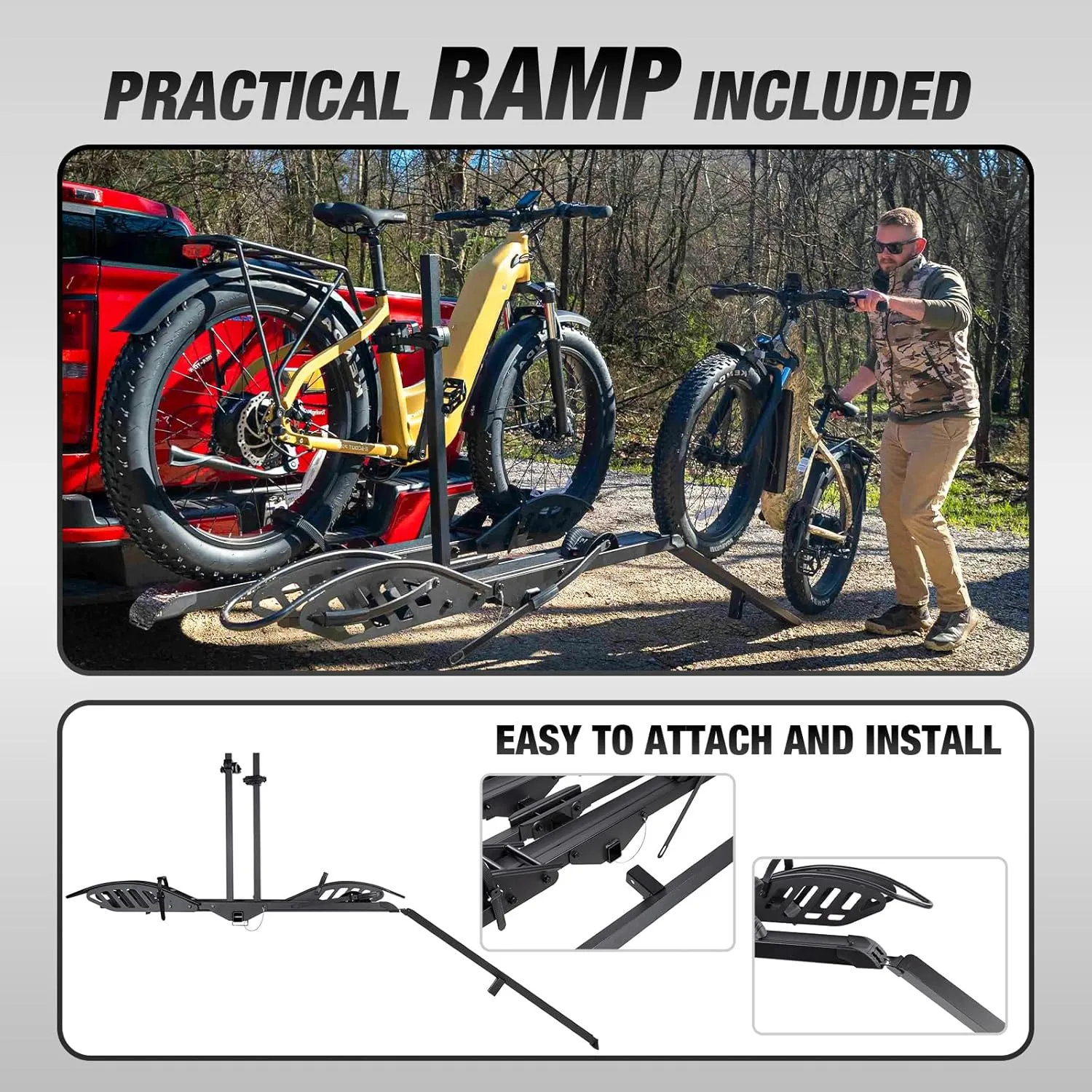 Mate R 2-Bike Rack, Hitch-Mount Platform Electric Bike Rack with Ramp, 200 lbs Capacity, Fits Car, SUV, Truck, RV, Van with 2-Inch Receiver and Up to 5-Inch Fat Tires E-Bike Bicycle