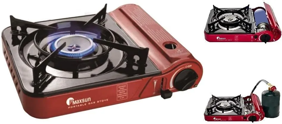 Maxsun Butane or Propane Dual Fuel Portable Gas Stove MS-3800LPG (Red), Up to 9,560BTU High Power, Camp Stove, with Carrying Case