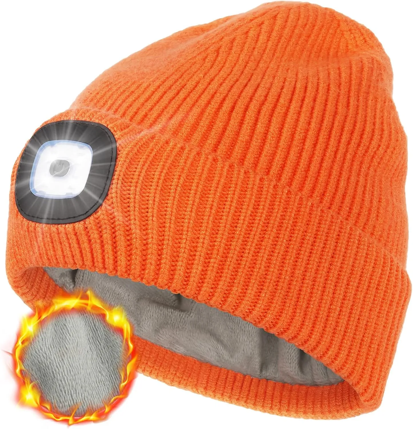 MELASA Winter Fleece Lined LED Beanie, USB Rechargeable Hand Free Warm Hat with Light Built in, Gifts for Men Dad Husband Him