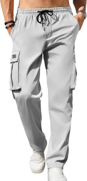 Men's Casual Cargo Sweatpants Waist Drawstring Joggers Tactical Loose Fit Pants for Men with Multi Pockets