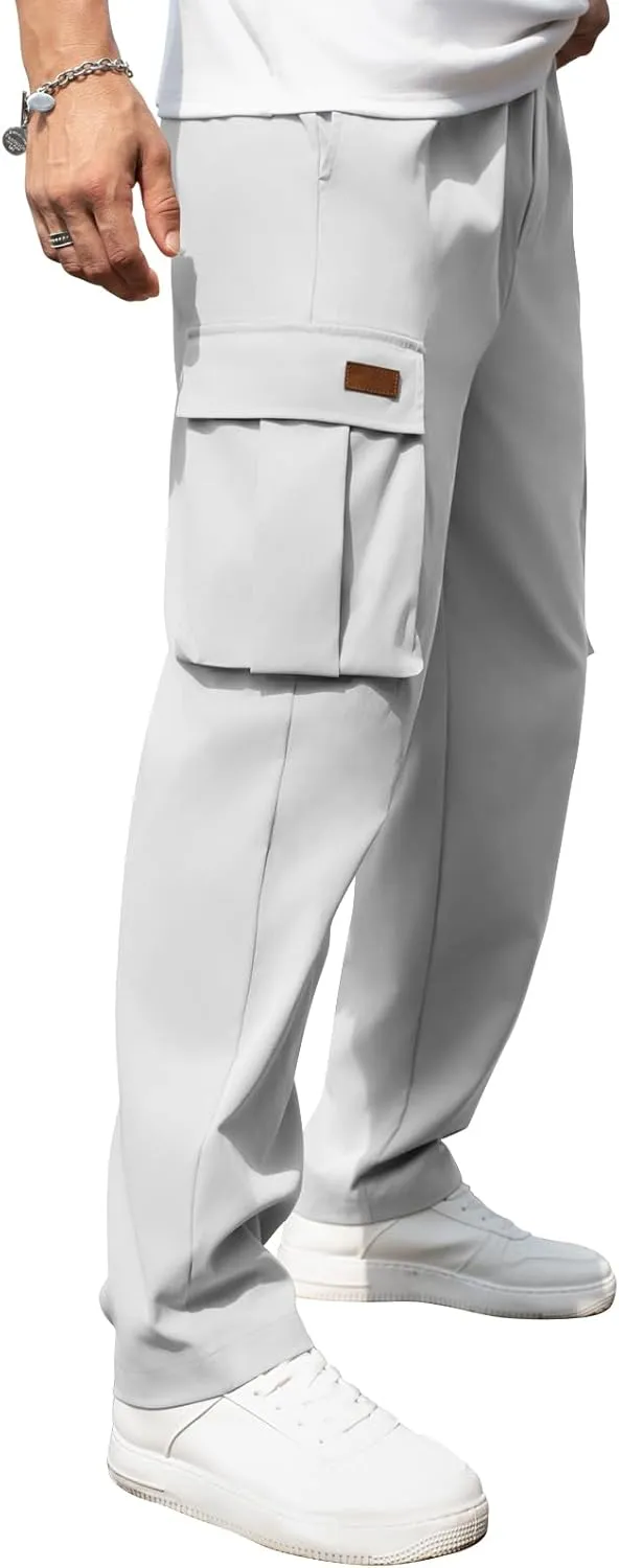 Men's Casual Cargo Sweatpants Waist Drawstring Joggers Tactical Loose Fit Pants for Men with Multi Pockets