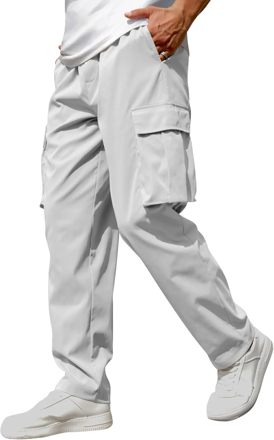 Men's Casual Cargo Sweatpants Waist Drawstring Joggers Tactical Loose Fit Pants for Men with Multi Pockets