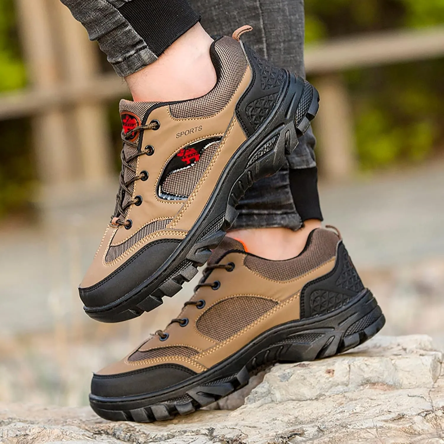 Men's Hiking Shoes Outdoor Walking Shoes Waterproof Work Shoes Trekking Trails Shoes with Arch Support