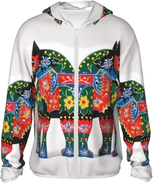Men's UPF 50  Runner Swedish Dala Horse Folk Sun Protection Hoodie Long Sleeve Rash Guard Hiking Running Workout Shirt