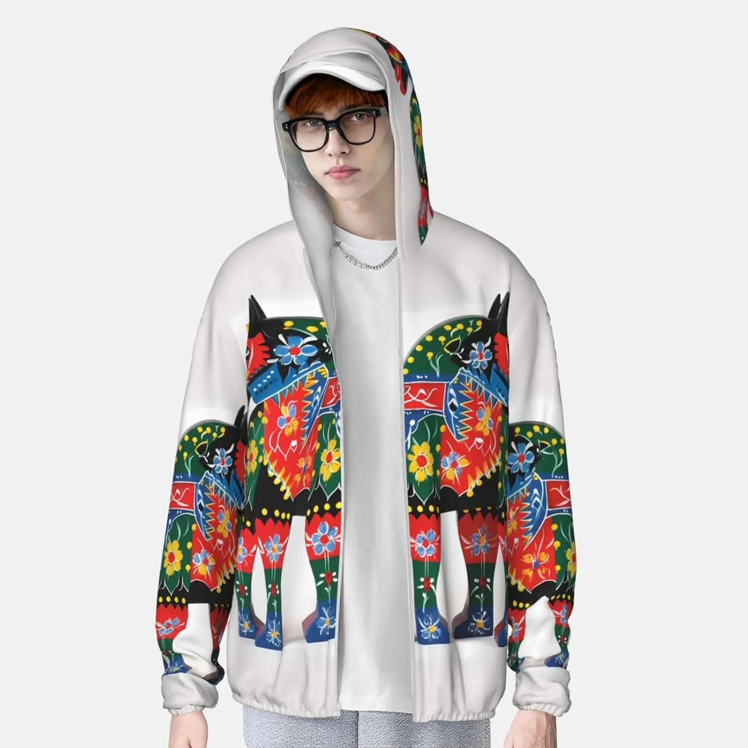 Men's UPF 50  Runner Swedish Dala Horse Folk Sun Protection Hoodie Long Sleeve Rash Guard Hiking Running Workout Shirt