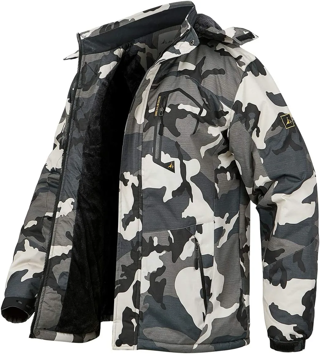 Men's Winter Ski Jacket Warm Fleece Waterproof Outdoor Mountain Hiking Windbreaker Hooded Snow Rain Coat