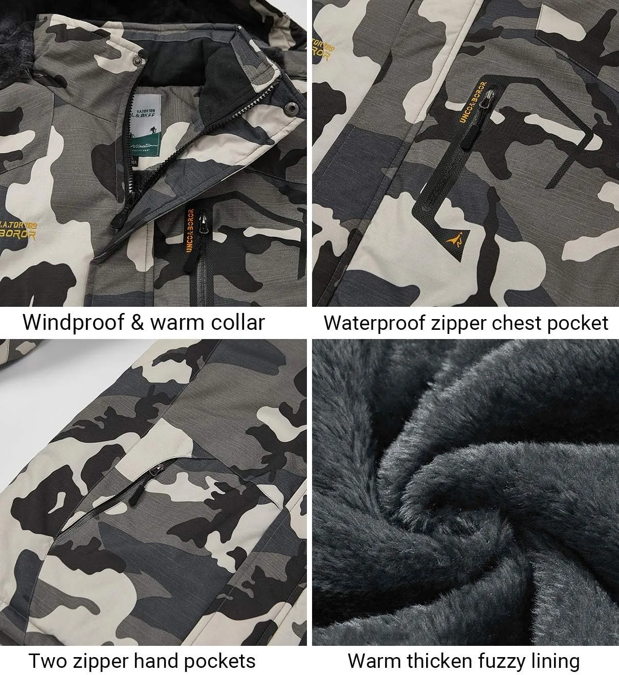 Men's Winter Ski Jacket Warm Fleece Waterproof Outdoor Mountain Hiking Windbreaker Hooded Snow Rain Coat