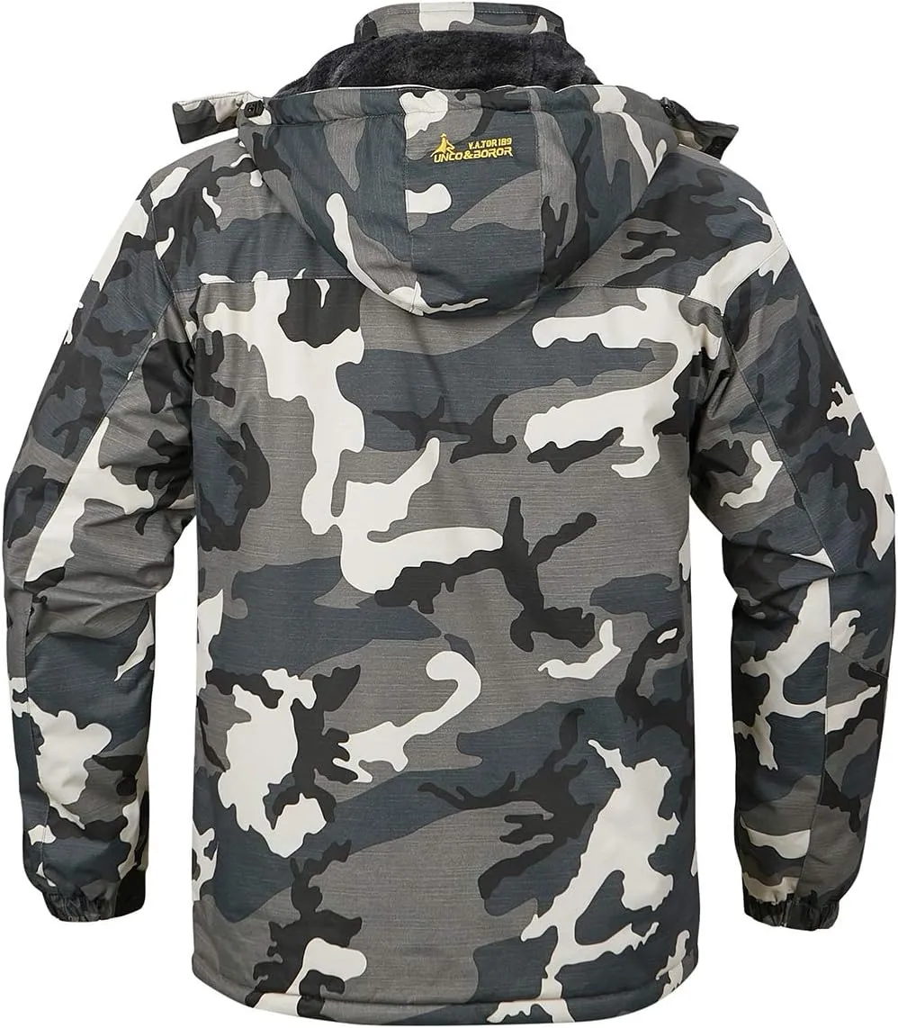 Men's Winter Ski Jacket Warm Fleece Waterproof Outdoor Mountain Hiking Windbreaker Hooded Snow Rain Coat