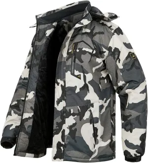 Men's Winter Ski Jacket Warm Fleece Waterproof Outdoor Mountain Hiking Windbreaker Hooded Snow Rain Coat