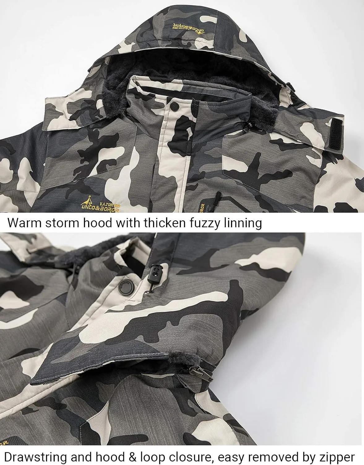 Men's Winter Ski Jacket Warm Fleece Waterproof Outdoor Mountain Hiking Windbreaker Hooded Snow Rain Coat
