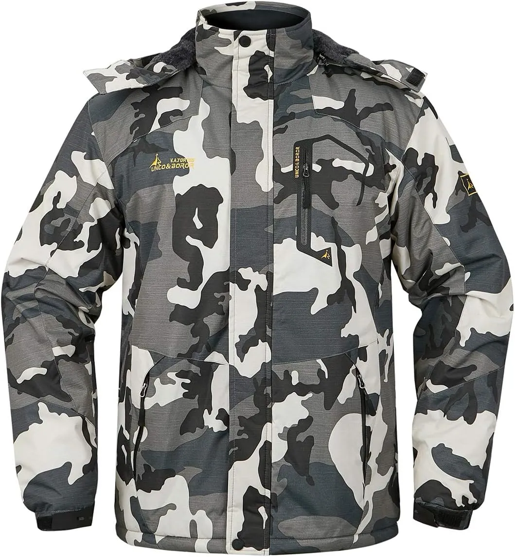 Men's Winter Ski Jacket Warm Fleece Waterproof Outdoor Mountain Hiking Windbreaker Hooded Snow Rain Coat