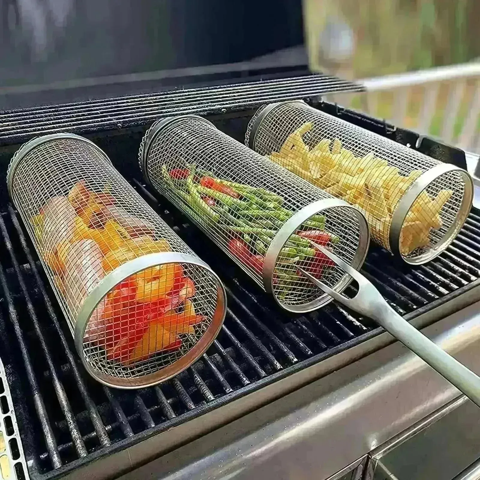 Metal BBQ Grilling Basket Net Portable Outdoor Camping Rack